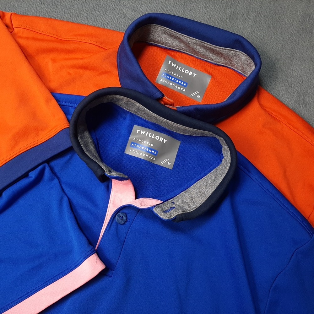 Twillory Polo Shirt Mens Medium Blue Orange Athletic Golf Active 2-PACK BUNDLE